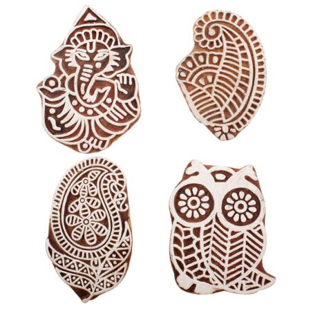 Set of 4 Piece New Mix Wooden Printing Block